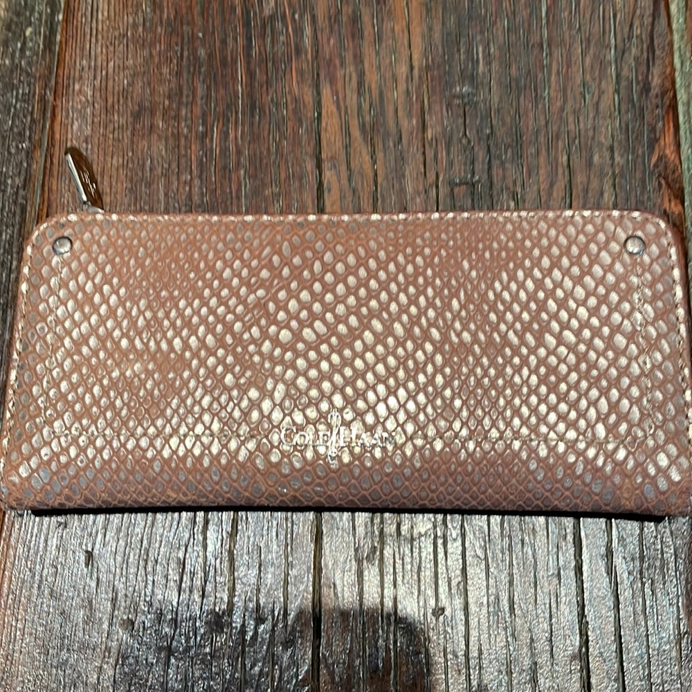 Cole Haan Gold Tan  leather faux snakeskin bifold wallet